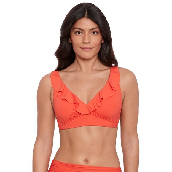 Lauren Ralph Lauren Women's Beach Club Solid Ruffle Bikini Top Sunset 10
